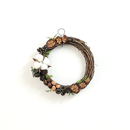Rustic Woodland Wreath with Cotton, Pinecones & Natural Wood Accents Decor