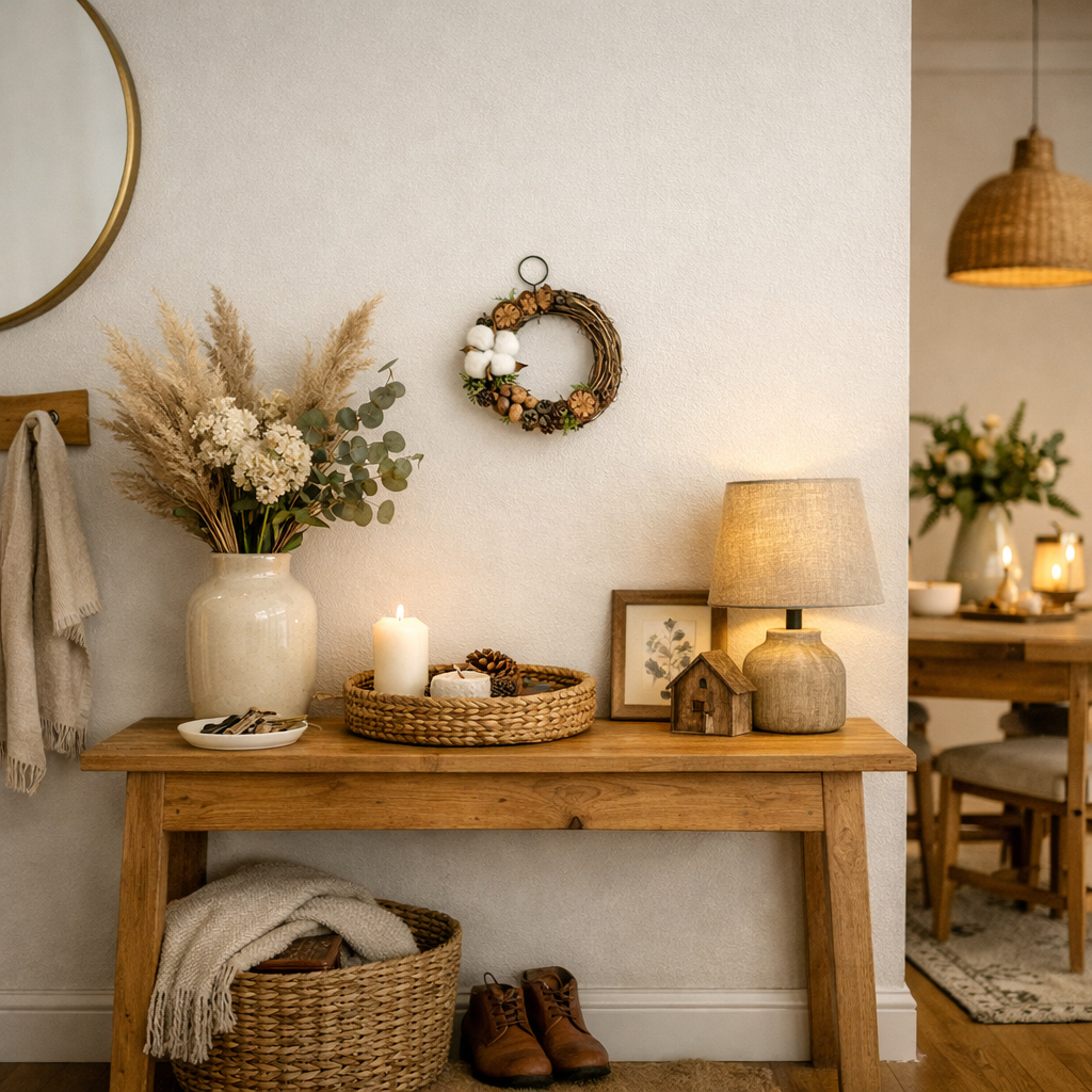 Rustic Woodland Wreath with Cotton, Pinecones & Natural Wood Accents Decor