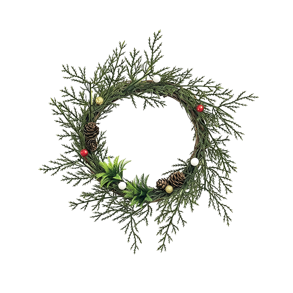 Rustic Christmas Wreath with Pine Branches, Pinecones & Red White Berry Decor