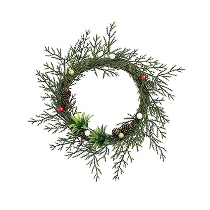 Rustic Christmas Wreath with Pine Branches, Pinecones & Red White Berry Decor