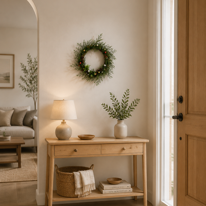 Rustic Christmas Wreath with Pine Branches, Pinecones & Red White Berry Decor