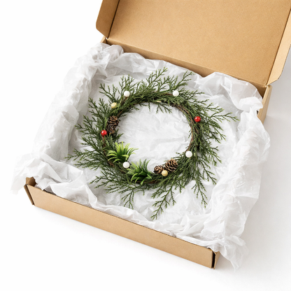 Rustic Christmas Wreath with Pine Branches, Pinecones & Red White Berry Decor